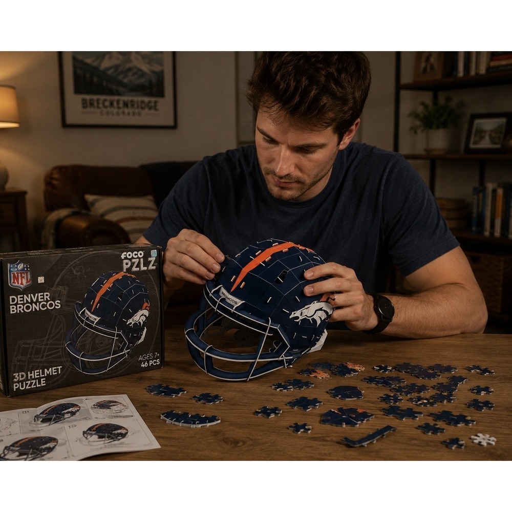 New In Box FOCO Denver Broncos 3D Helmet PZLZ (46-piece) Nerdy
